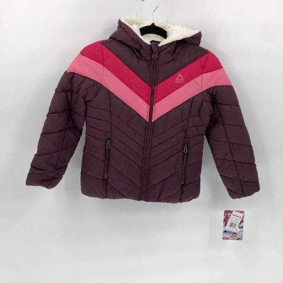 Reebok Sherpa Hooded Retro Chevron Jacket Size Med * Bright Pink Colors WOM104 - Picture 3 of 6